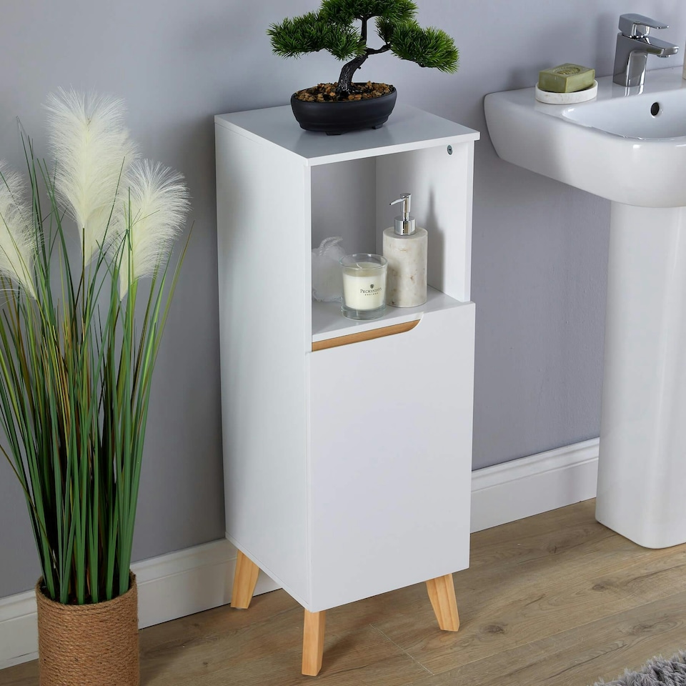 image 1 of Bathroom Floor Cabinet White 3 Storage Shelves Vanity Organiser Furniture