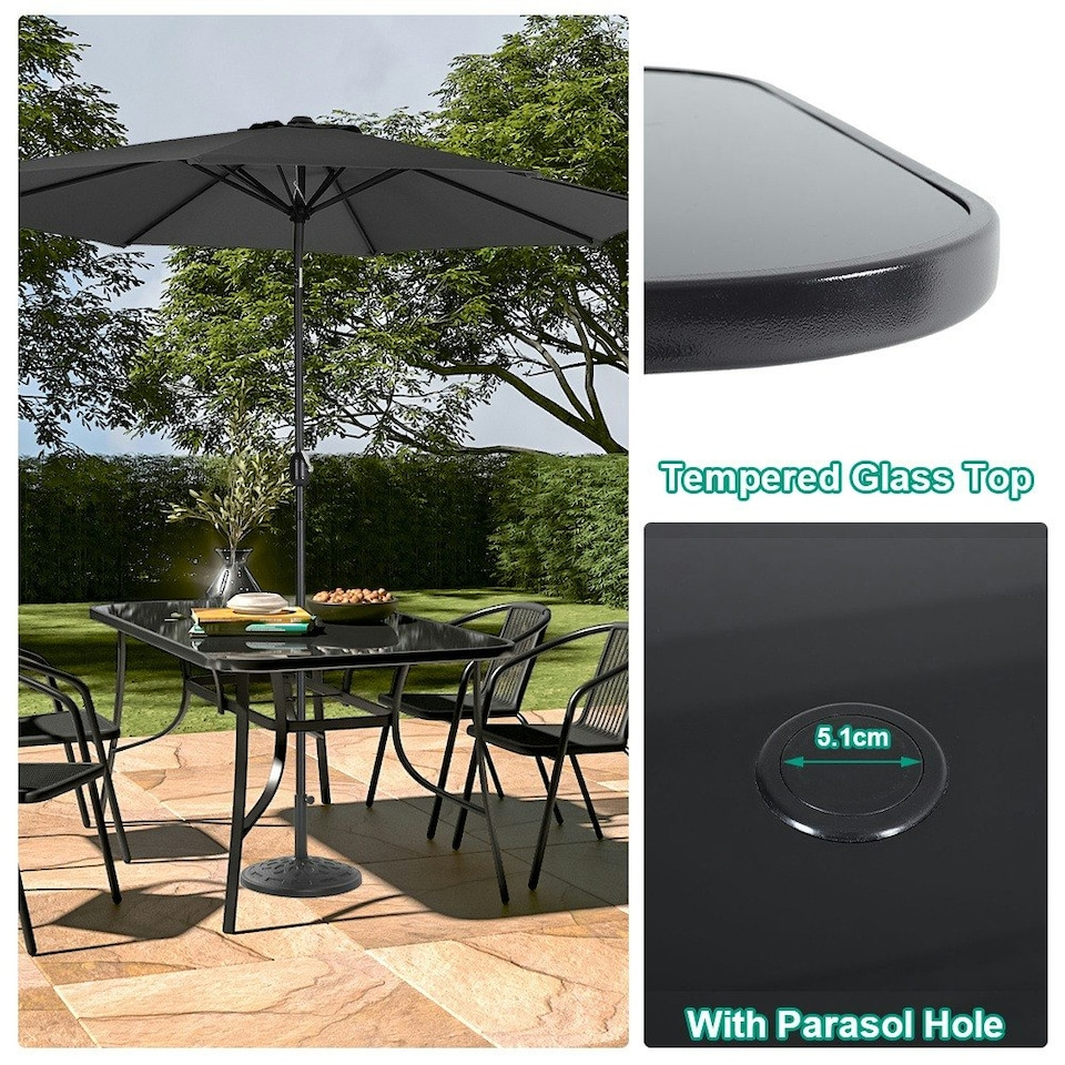 image 1 of Living and Home Metallic and Tempered Glass Garden Table with Parasol Hole Outdoor