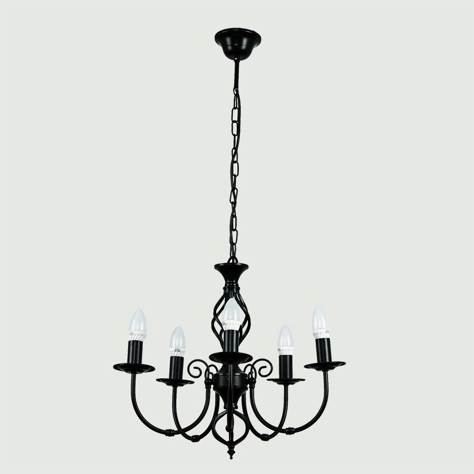 image 1 of ValueLights Traditional 5 Way Black Satin Pendant Ceiling Light Chandelier