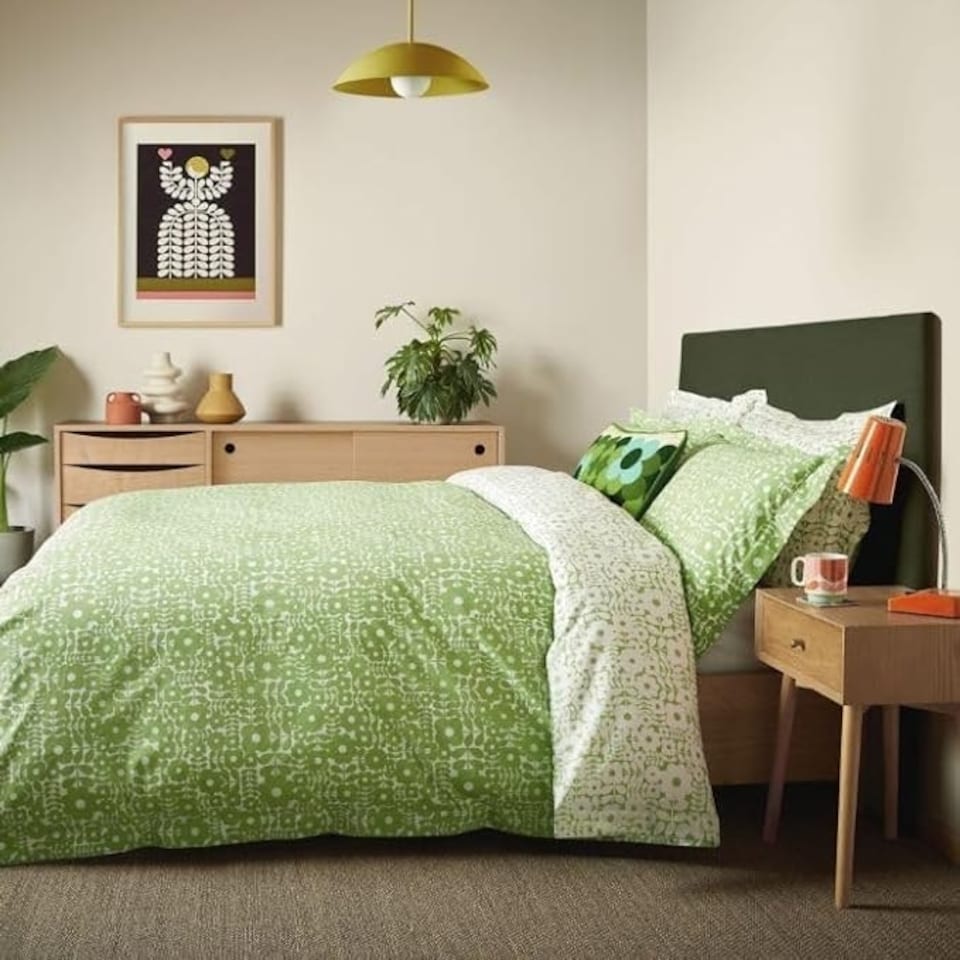 image 1 of Orla Kiely Criss Cross Stem Duvet Cover Set - Basil Green Green | Double