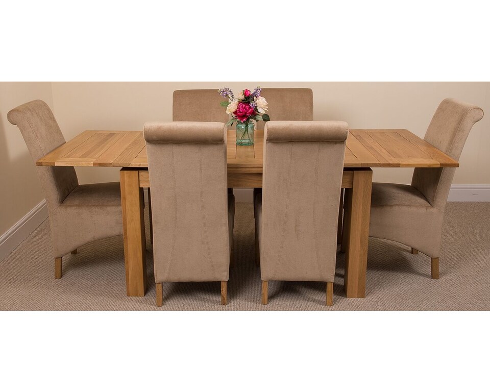 image 1 of Richmond 140-220cm Oak Extending Dining Table & 6 Montana Fabric Chairs | Brown | Beige