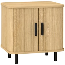 HOMCOM Nightstand with Sliding Doors and Metal Legs for Bedroom Oak Tone