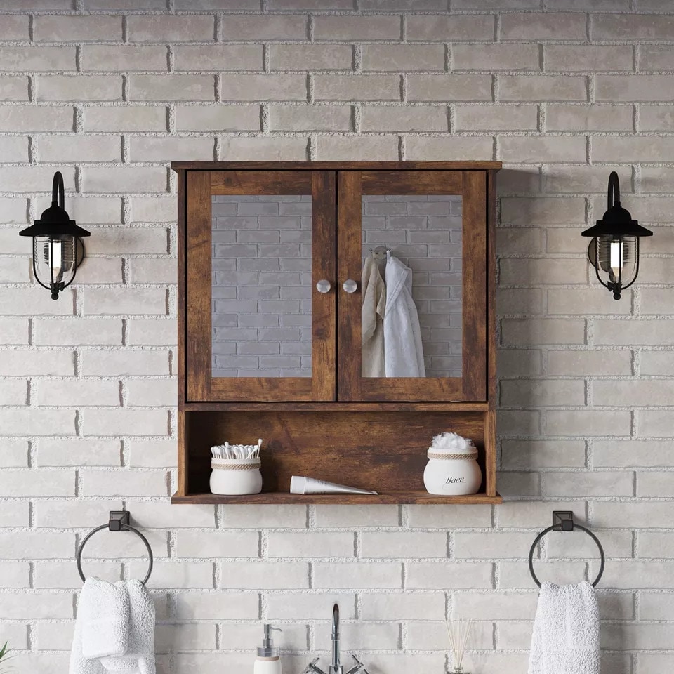 image 1 of Wall Mirror Cabinet | Brown | 64 x 12 x 34 | 1