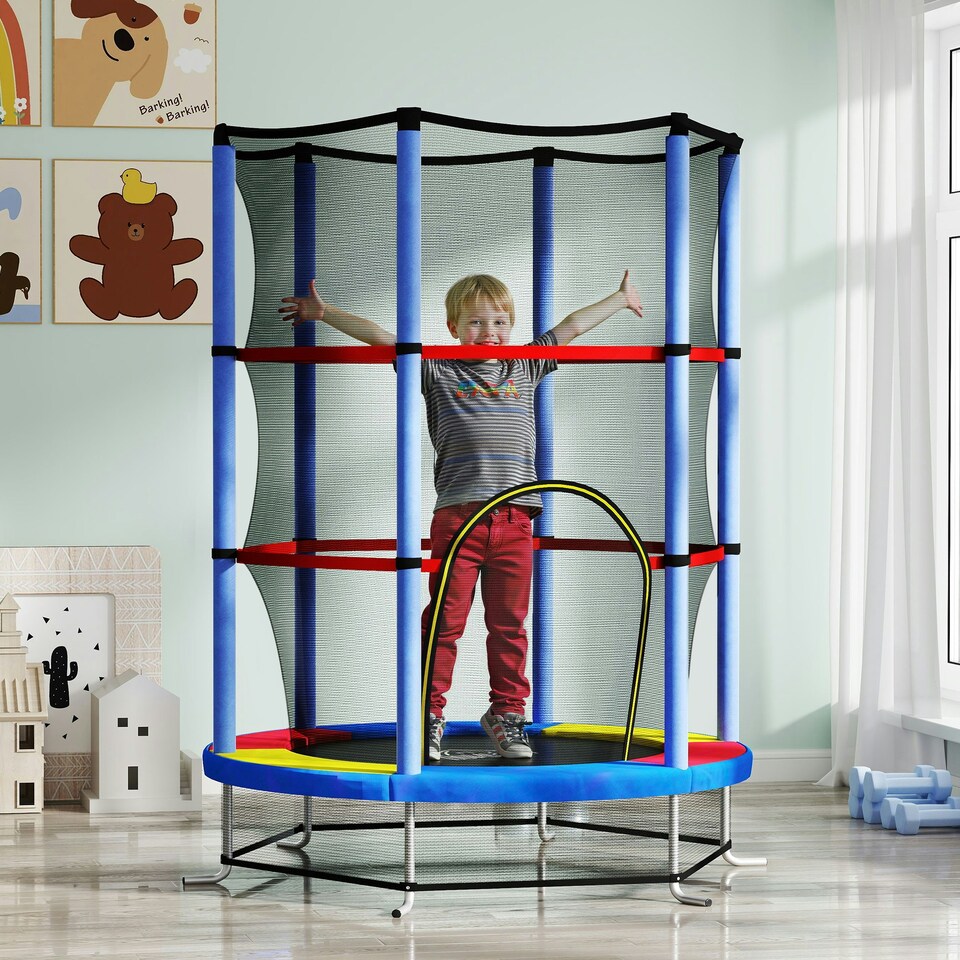 image 1 of HOMCOM Kids Trampoline Mini Bouncer w/ Enclosure Net for 3-6 Years