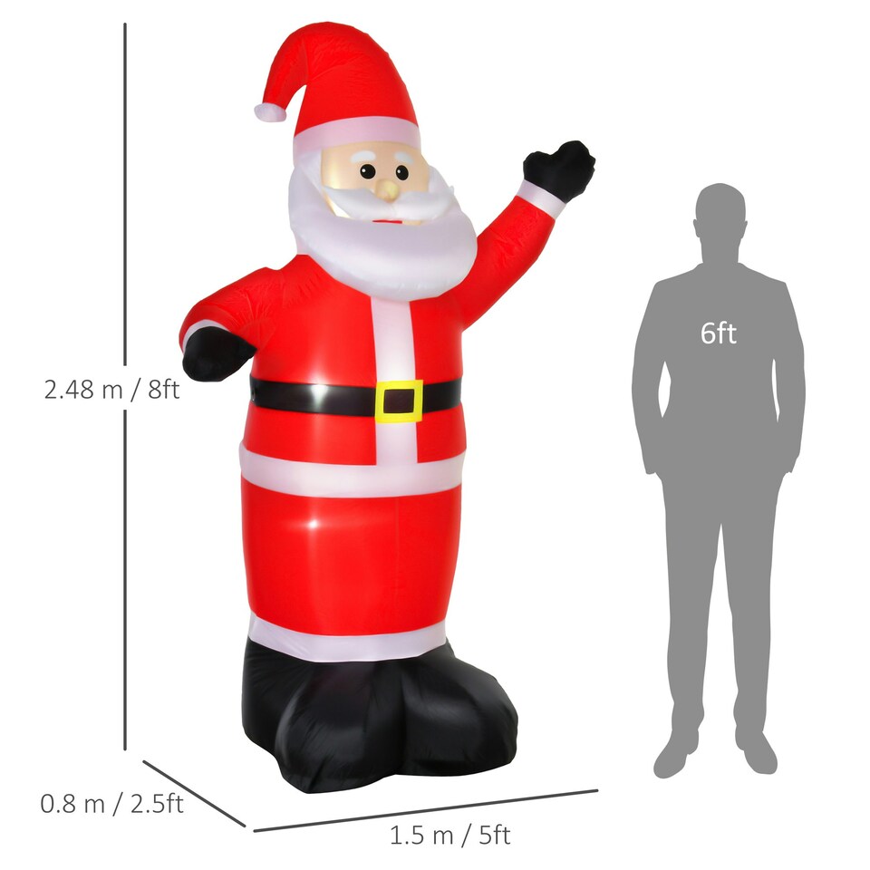 image 1 of HOMCOM Inflatable 8ft Tall Santa Claus Xmas Decoration Airblown Yard LED Light