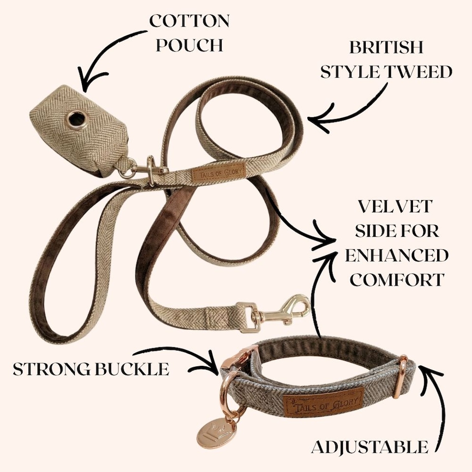 image 1 of Luxury Brown Tweed Dog Walking Set - 3 Piece