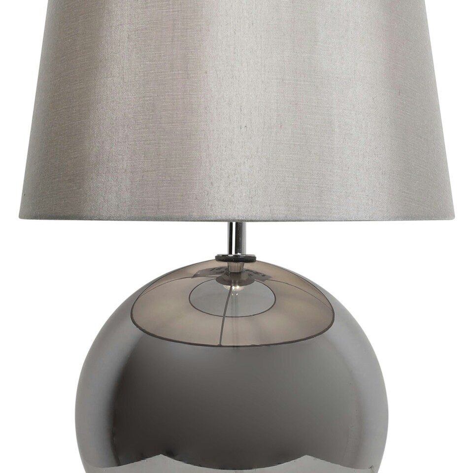image 1 of First Choice Lighting Set of 2 Ball Smoked Glass Table Lamps with Grey Fabric Shades Grey | Grey