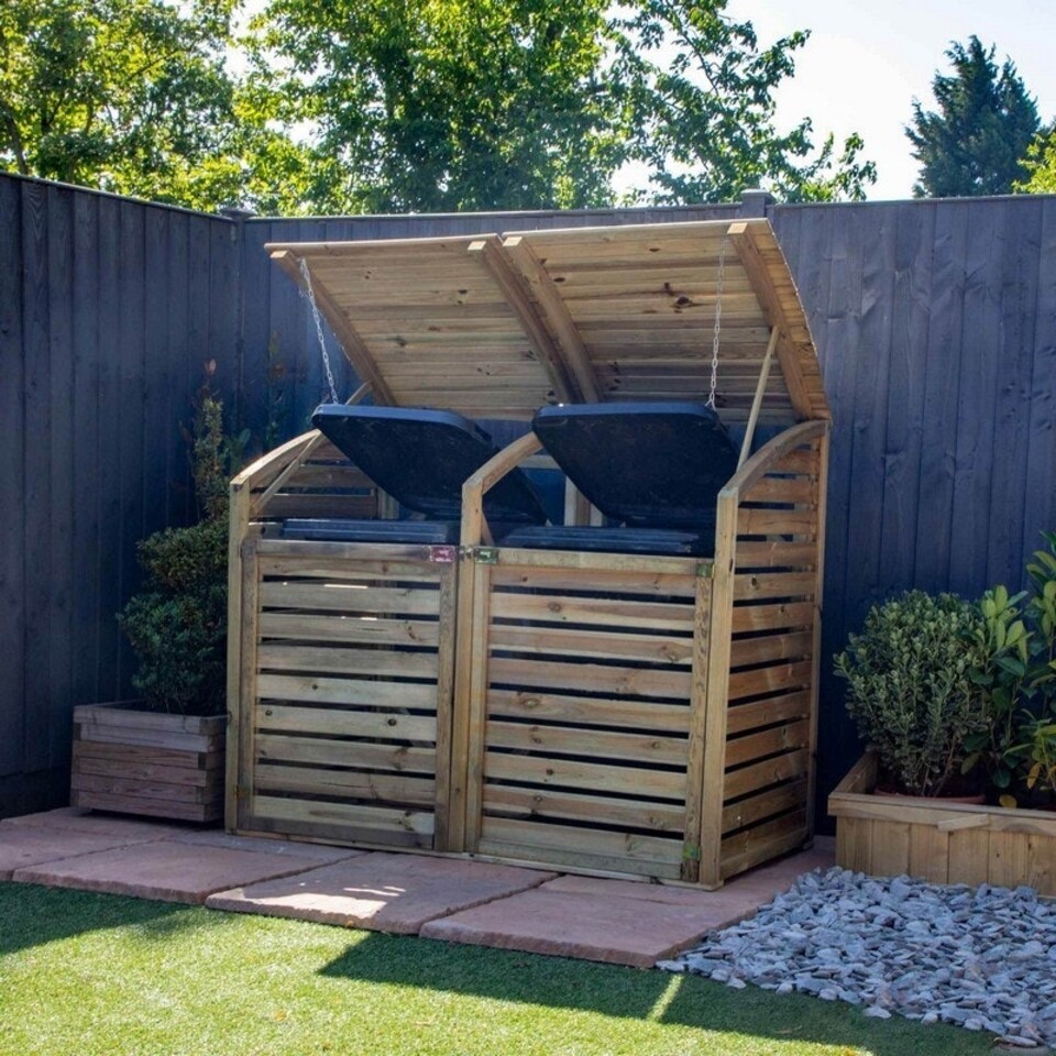 image 1 of Pressure Treated Double Bin Store - Timber - L80 x W160 x H125 cm - Brown Brown