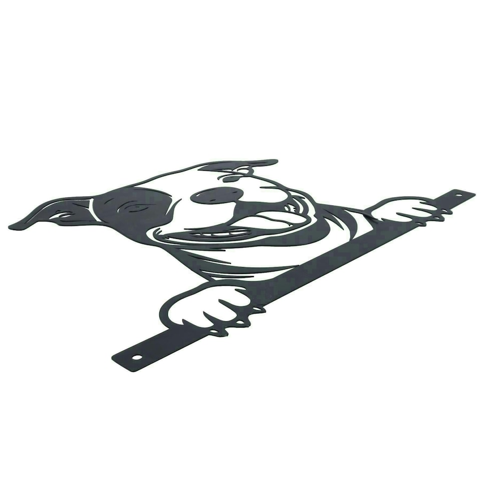 image 1 of Black Metal Peeking Staffie Silhouette with Fixing Plate Garden Ornament Gift