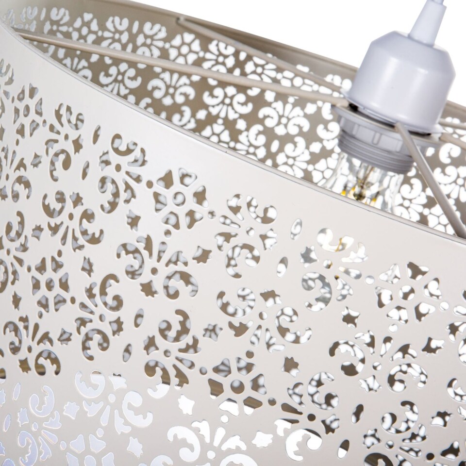 image 1 of Moroccan Designed Large Cream Metal Pendant Light Shade with Floral Decoration | Cream | Cream | 1