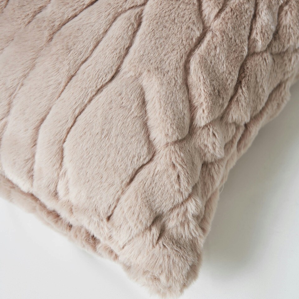 image 1 of BHS Luxury Embossed Rabbit Faux Fur Cushion, Beige Brown | Beige