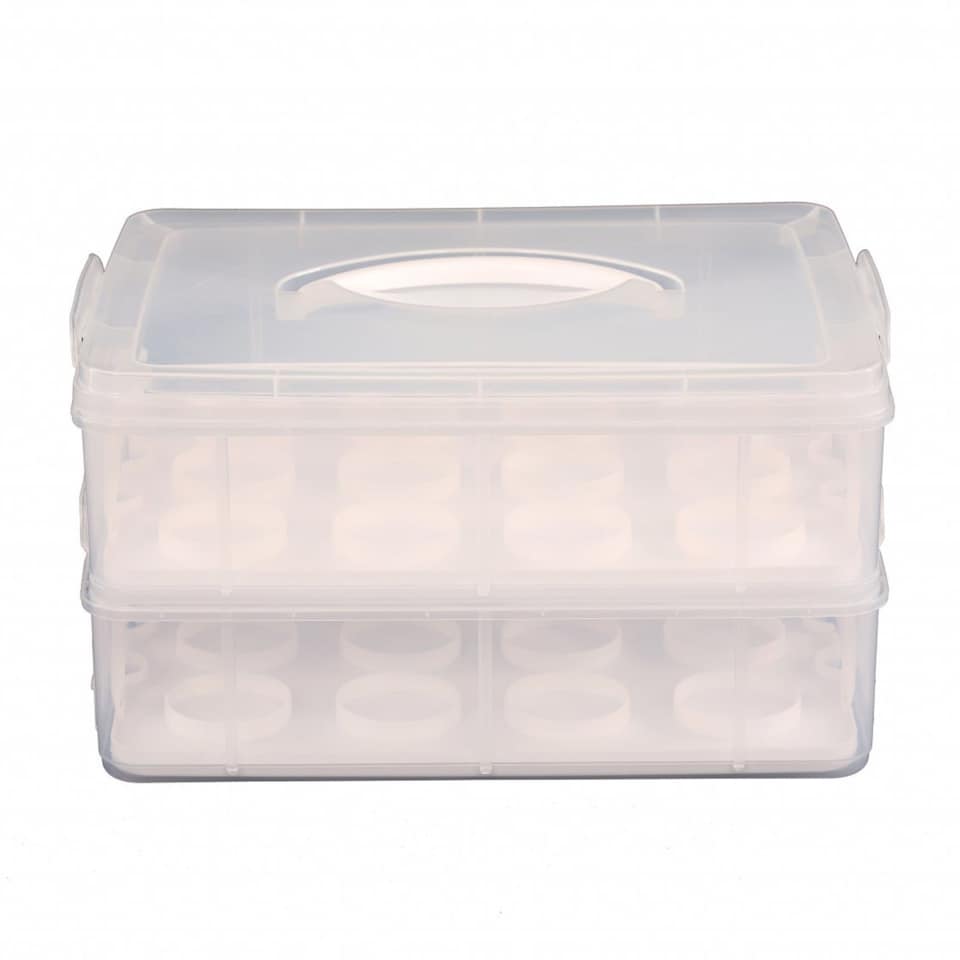 image 1 of 2 Tier Cupcake Cake Holder Portable Storage Carrier | Clear