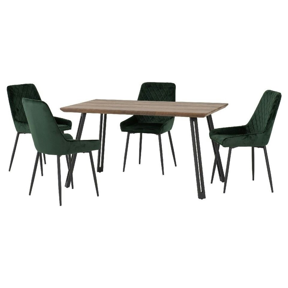 image 1 of Quebec Straight Edge Dining Set with 4 Avery Chairs Green | Emerald Green