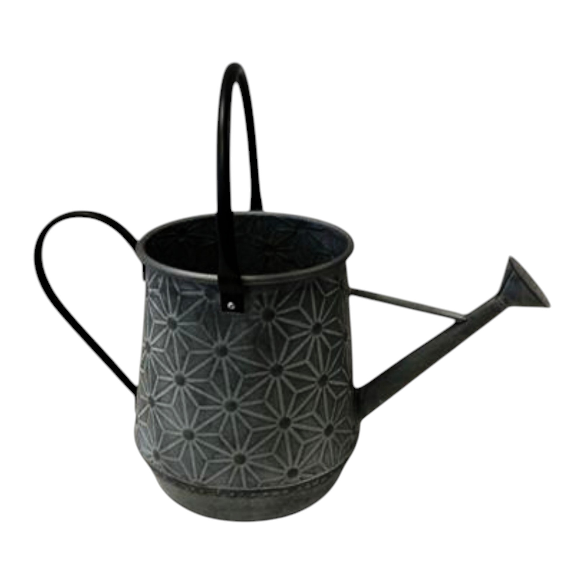 Four Candle Embossed Daisy Zinc Watering Can in Grey