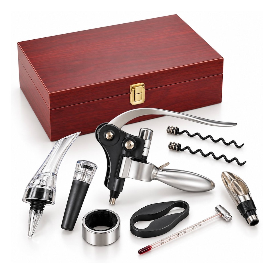 image 1 of 9pc Wine Opener Accessory Gift Set with Rabbit Corkscrew Bottle Pourers Stopper