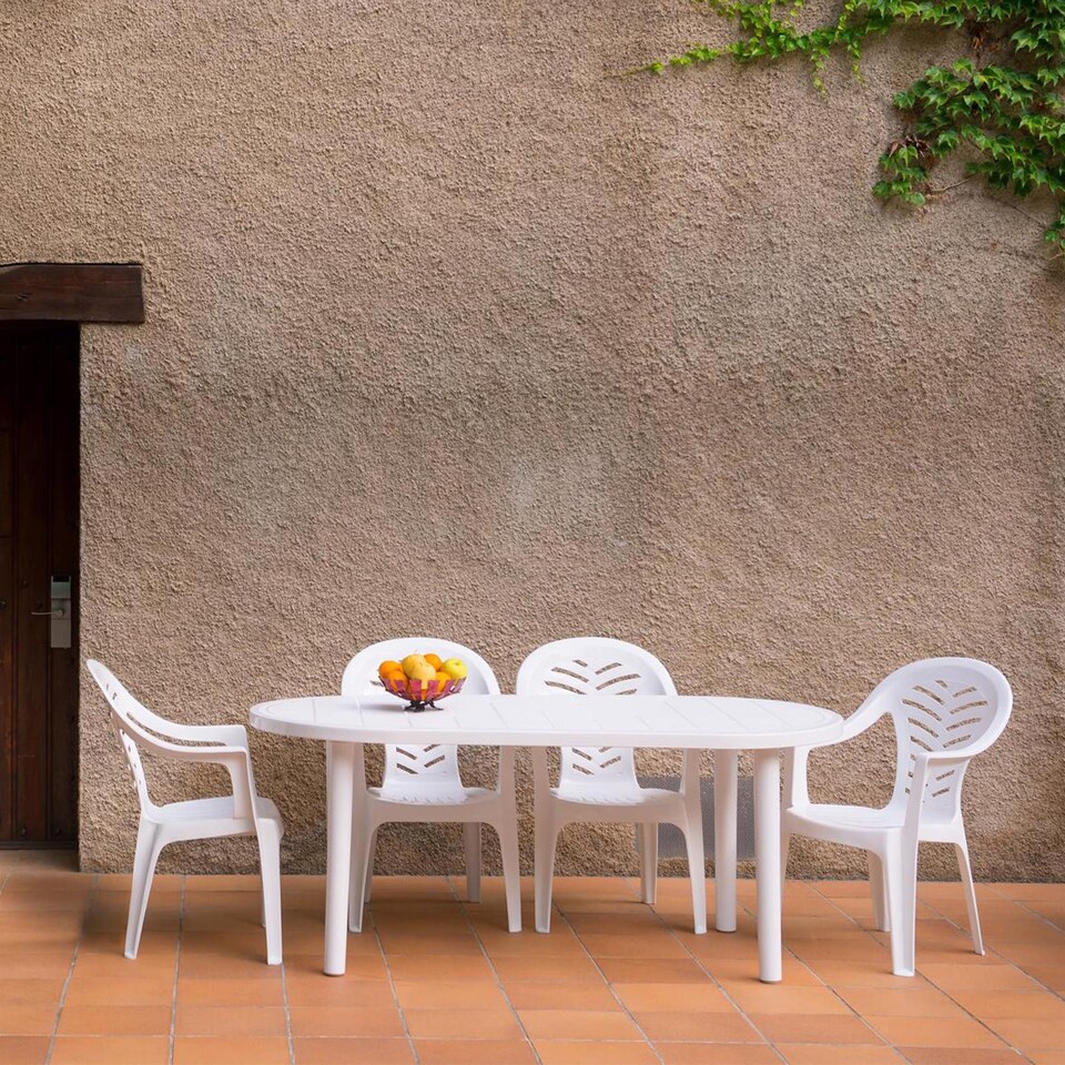 image 1 of Resol 6 Seater Brava Oval Plastic Garden Dining Set - 90cm x 180cm - White | White | White