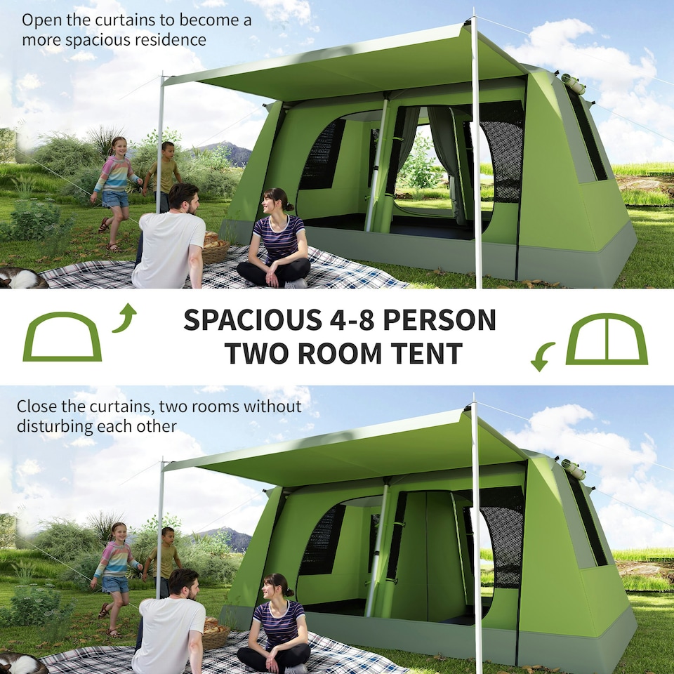 image 1 of Outsunny Two Room Dome Tent Camping Shelter w/ Porch and Portable Carry Bag
