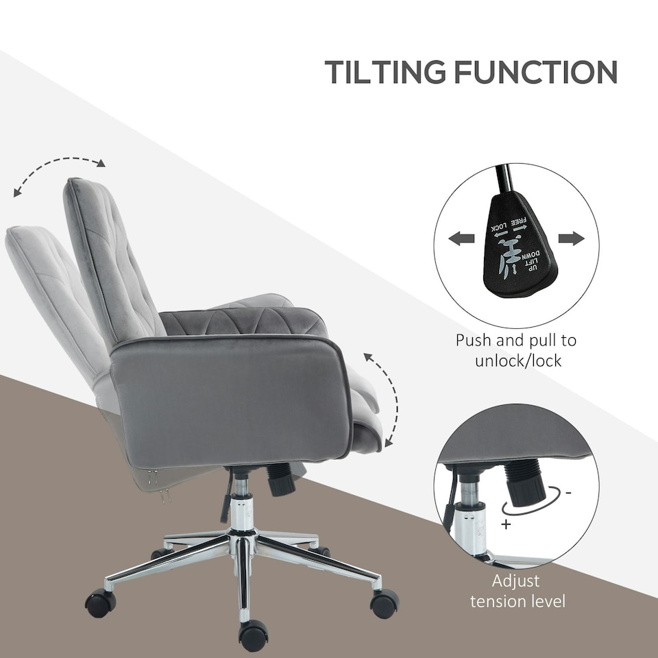 image 1 of Vinsetto Swivel Computer Chair with Arms, Modern Style Tufted, Dark Grey