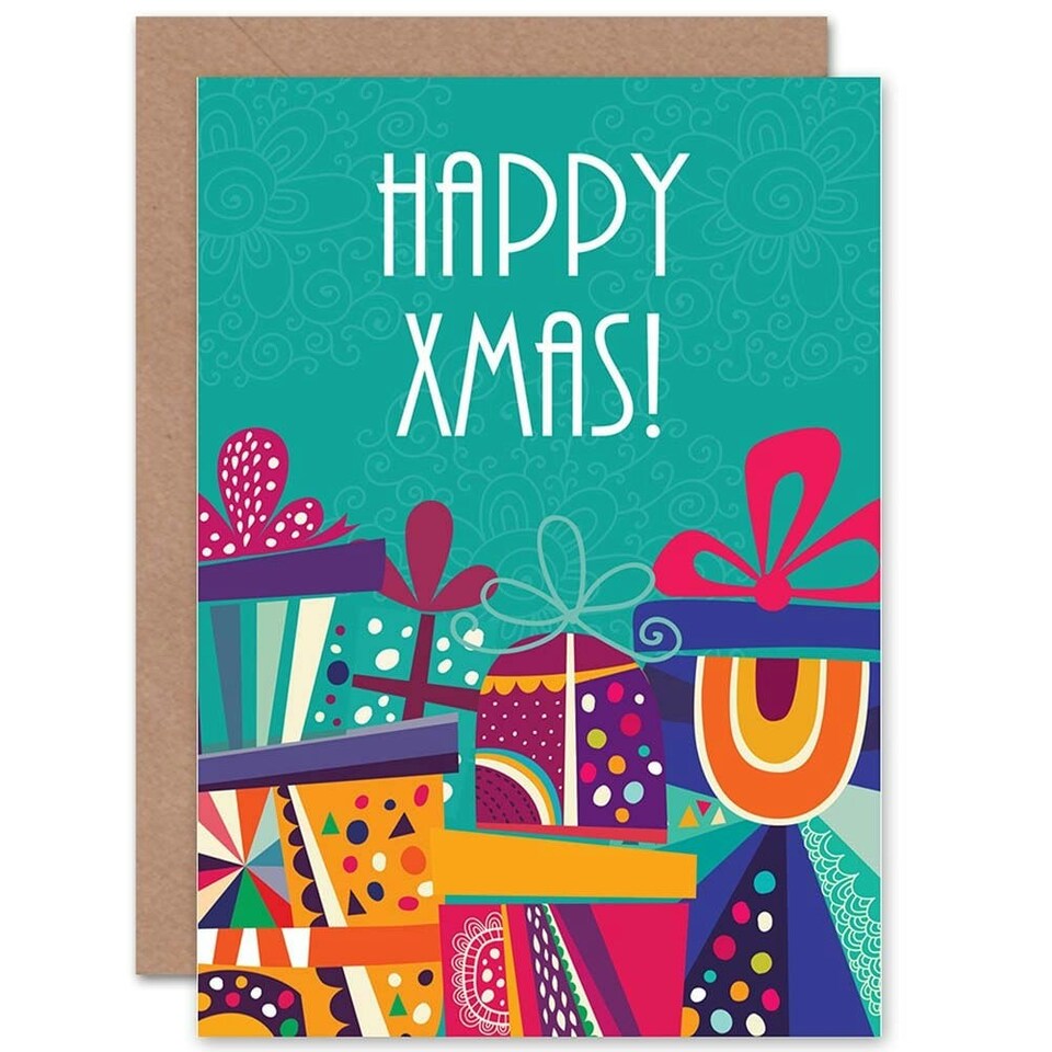 image 1 of Happy Xmas Presents Modern Colourful Abstract Christmas Card