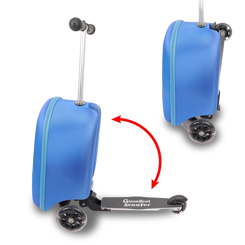 image 1 of Groundlevel Childrens  2 in 1 Fold Down Scooter Suitcase Bag Backpack | Multi | Robot