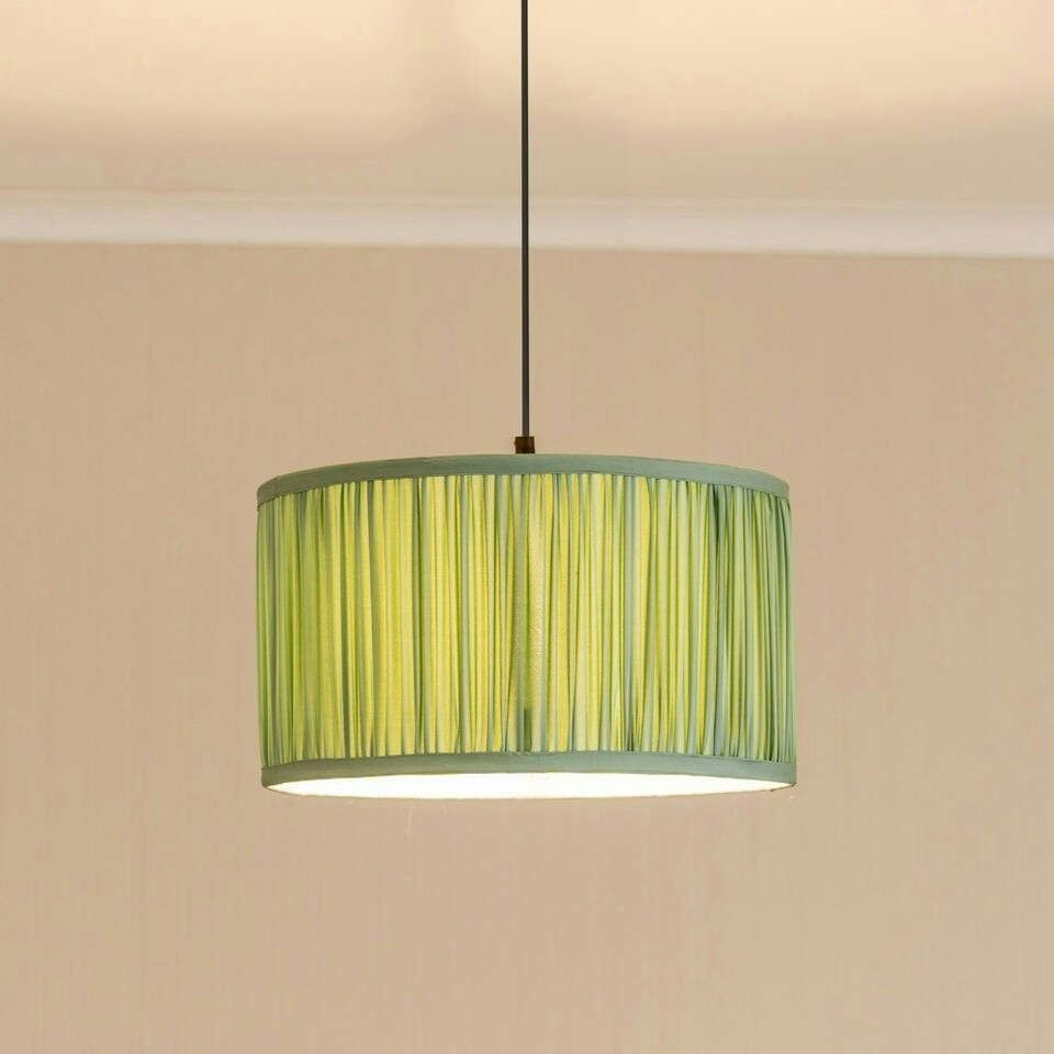 image 1 of ValueLights Jess Green Fabric Ruched Pleated Large Drum Shade