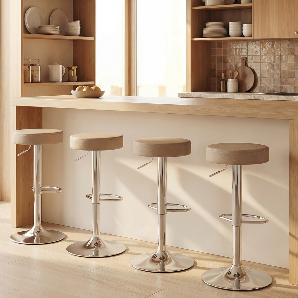 image 1 of HOMCOM Bar Stools Set of 2, Height Adjustable Breakfast Bar Chairs | Brown | Brown | 38.5 x 38.5 x 62-84 cm