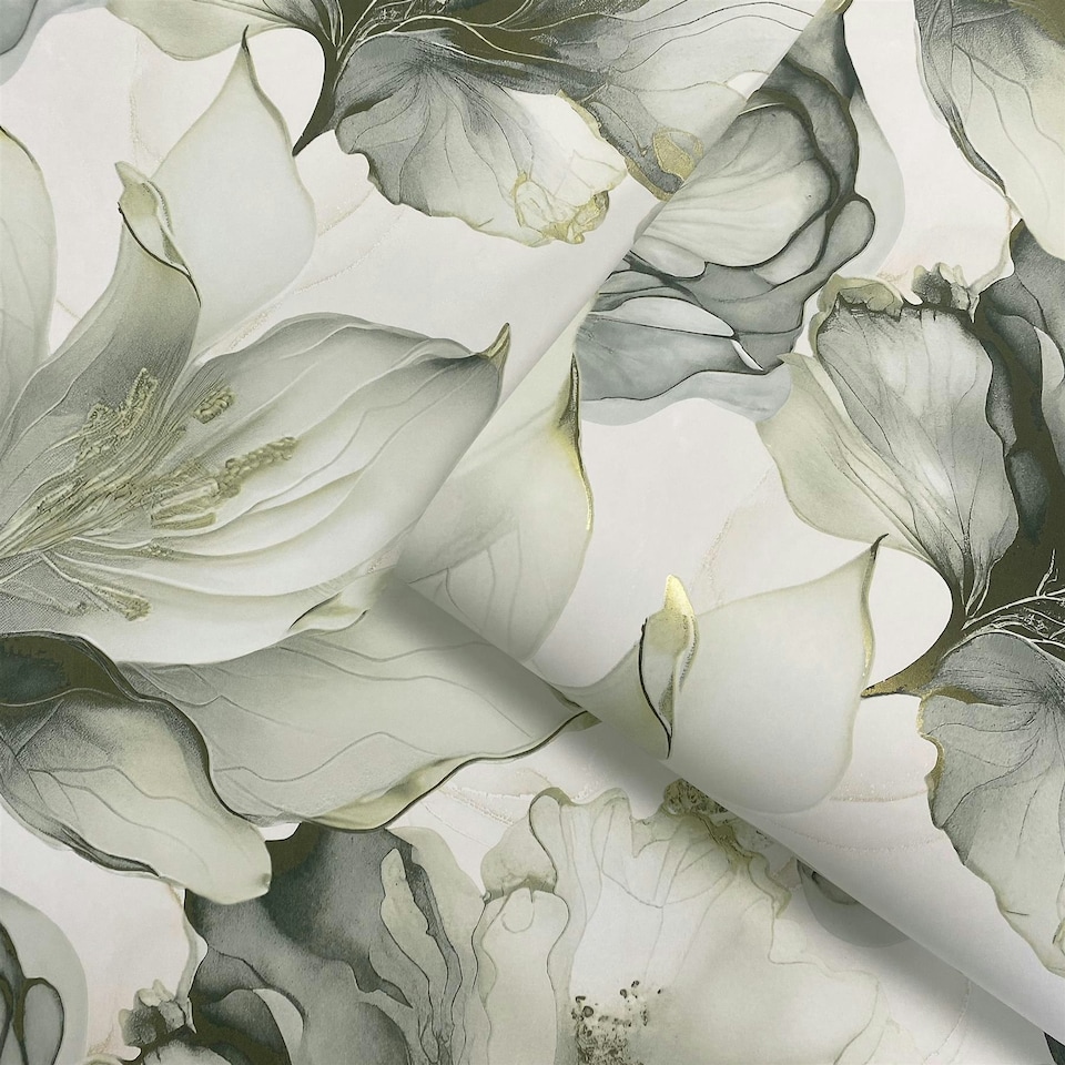 image 1 of Elysian Floral Green & Gold Wallpaper Green