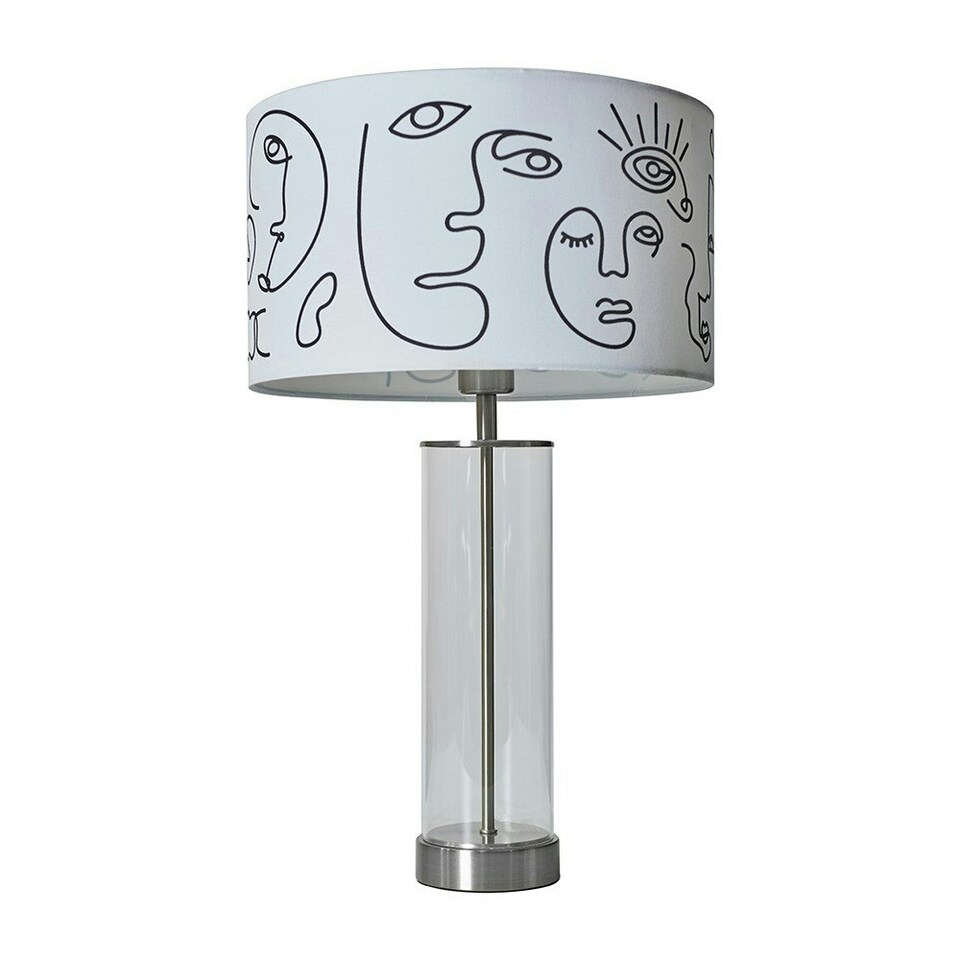 image 1 of ValueLights Balan Clear Table Lamp with Large White Drum Shade and E27 Globe LED 4W Warm White 2700K Bulb