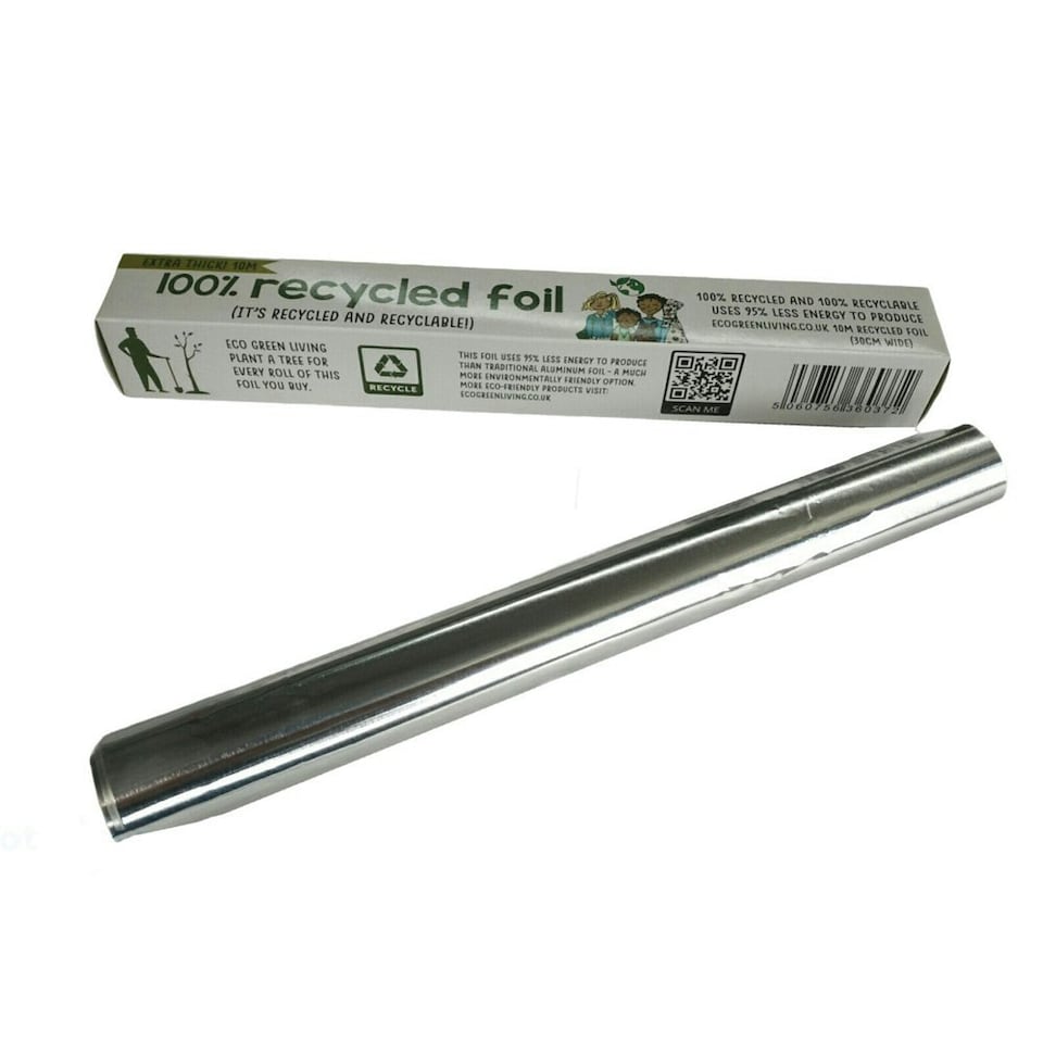 image 1 of Eco Green Living Recycled Aluminium Tin Foil, Strong Kitchen Foil Roll for Cooking, Grilling and Food Wrapping with Cutting Edge 4 Pack