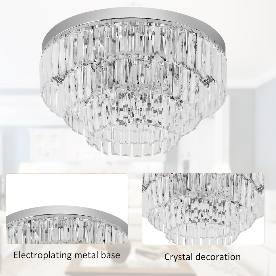 image 1 of HOMCOM Modern Crystallite Ceiling Light, Chandeliers, Pendant Lamp w 7 Lights, E14 Fittings for Living Room, Bedroom, Silver