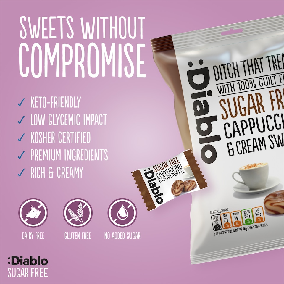 image 1 of Diablo Sugar Free Cappuccino and Cream Sweets 75g 6 Pack