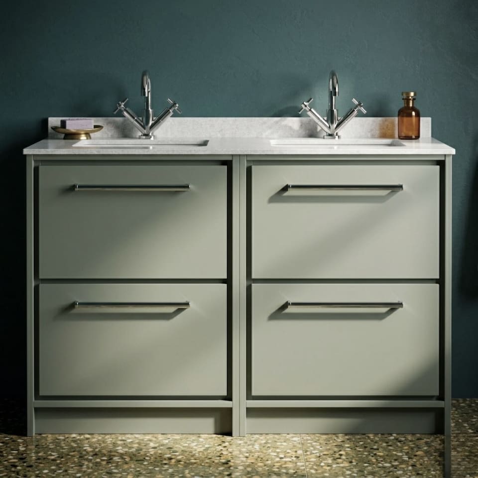 image 1 of Balterley Framed Design Floor Standing 4 Drawer Vanity with Marble Worktop Basin | Green | Reed Green | 878 x 1220 x 470mm