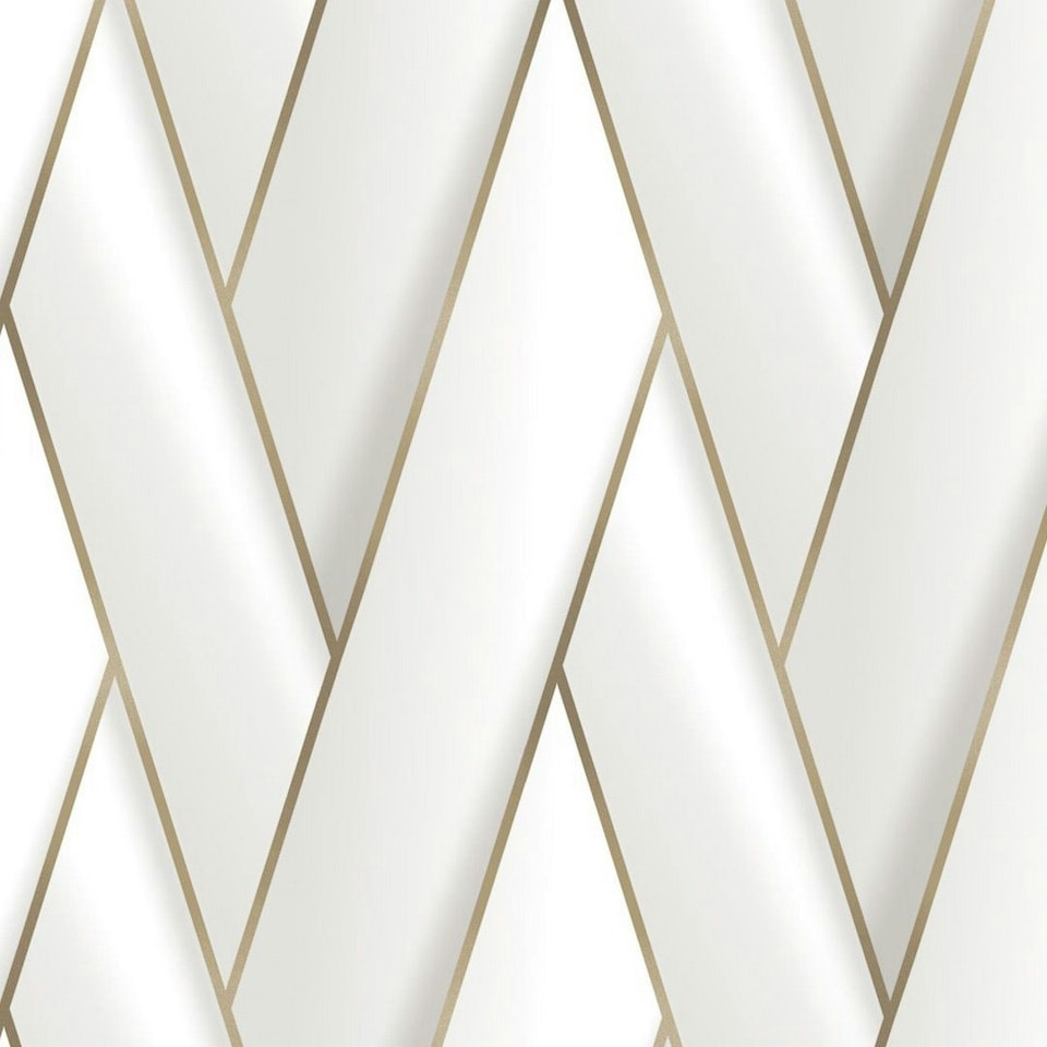 image 1 of Debona Armando Herringbone Wallpaper - White/Gold - 10m x 53cm | White