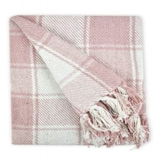 Comfy Check Collection Recycled Cotton Throw in Blush Pink (70" x 100") | Pink | Pink