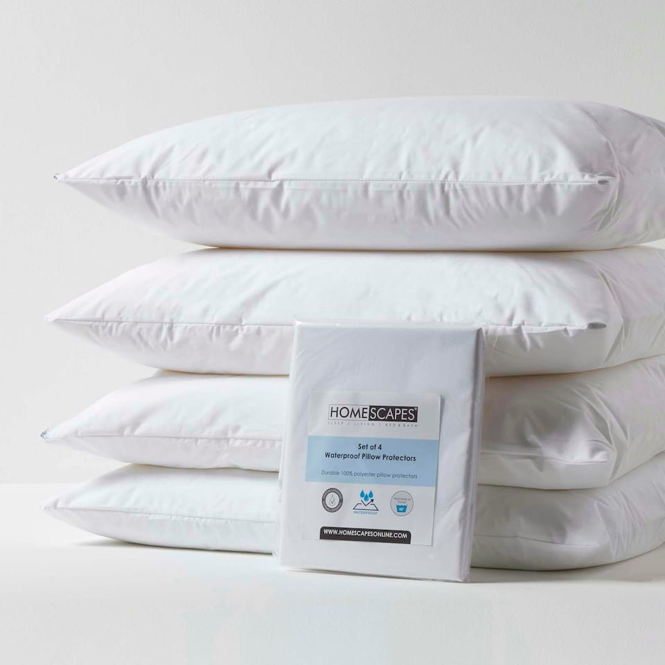 image 1 of Homescapes Waterproof Pillow Protectors Standard Size - Pack of 4 White