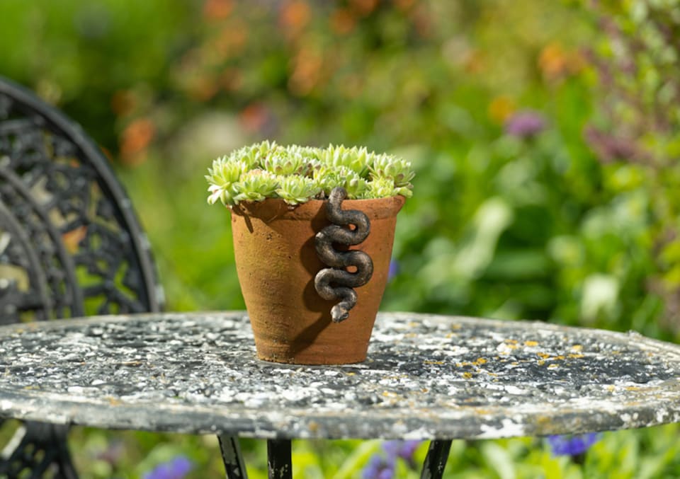 image 1 of Antique Bronze Coloured Boa Constrictor Pot Buddy Plant Pot Hanger | Bronze