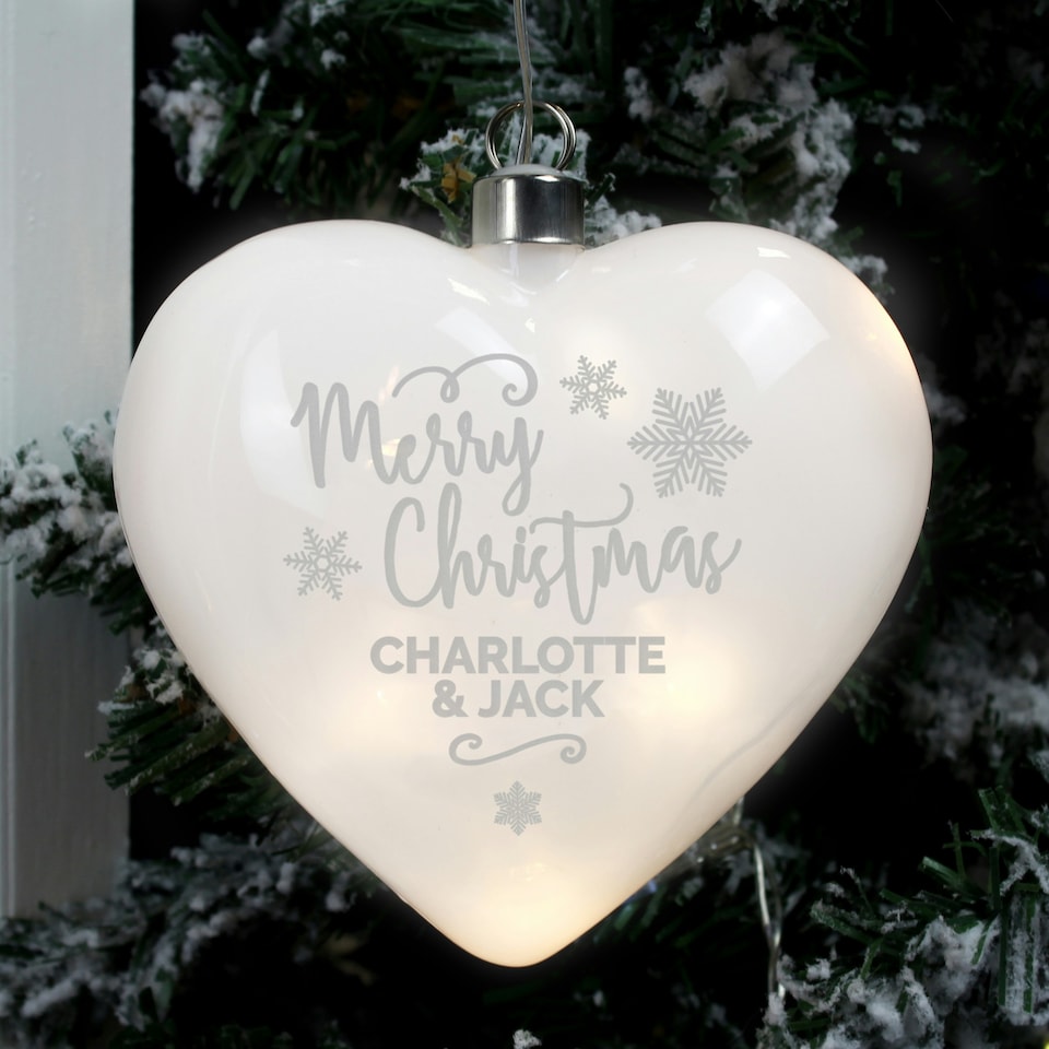 image 1 of Personalised Merry Christmas LED Hanging Glass Heart