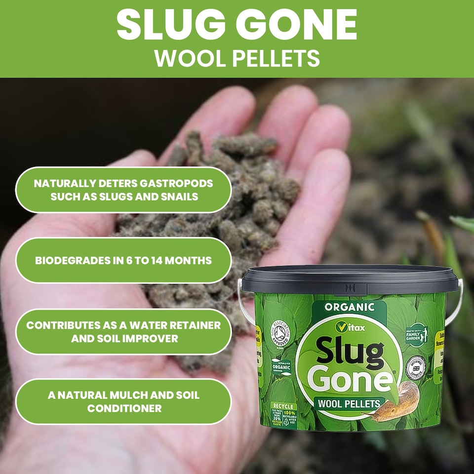 image 1 of Vitax Slug Gone 5L Natural Wool Pellets for Organic Gardens Protect Plants from Slugs & Snails Improves Soil & Plant Health | Brown