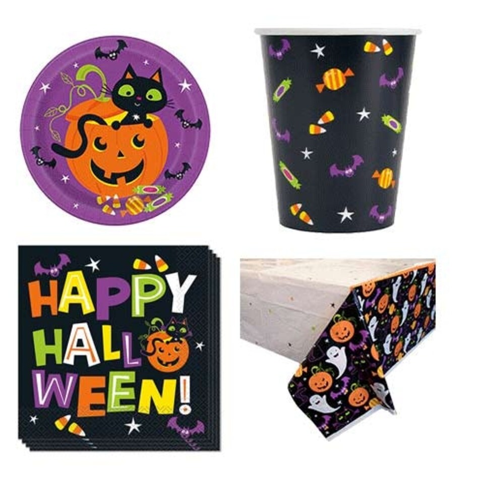 Cat & Pumpkin Halloween 8 Person Value Party Pack
