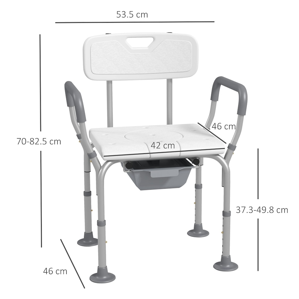 image 1 of HOMCOM 3-in-1 Shower Chair Adjustable Bedside Commode Raised Toilet Seat White