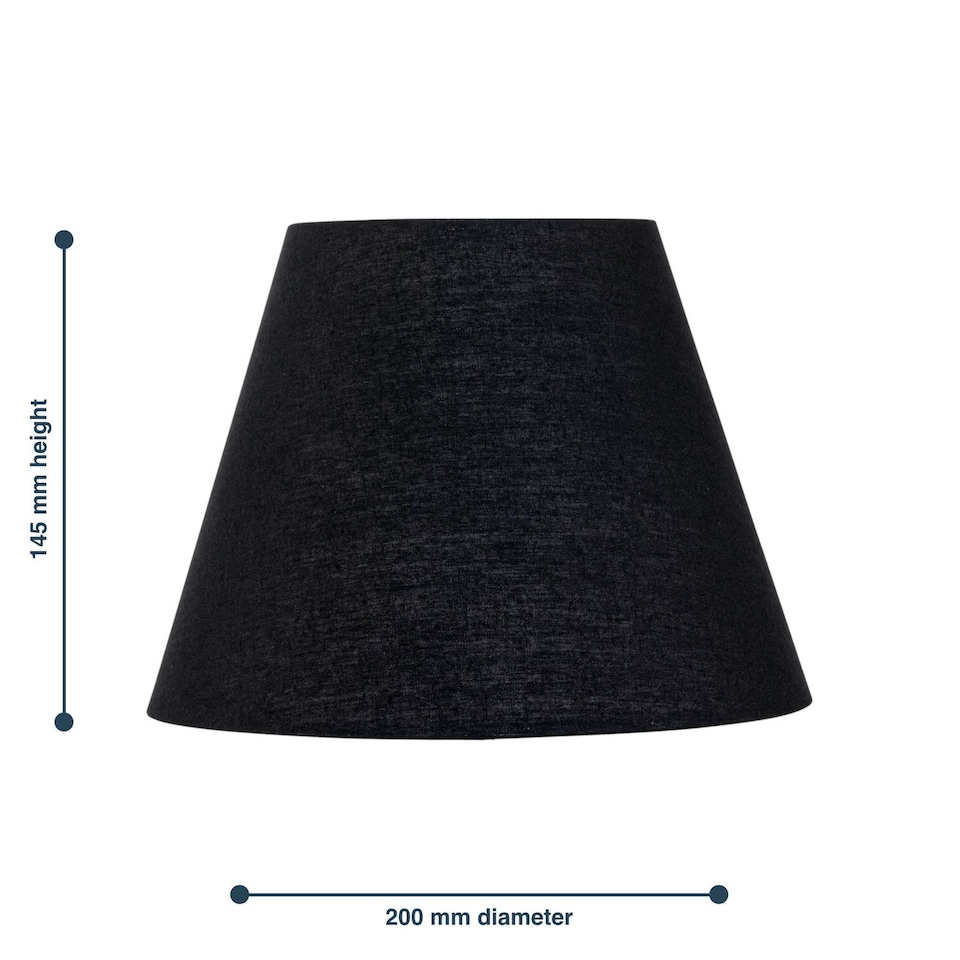 image 1 of Black Cotton 20cm Diameter Tapered Fabric Lamp Shade | Black | Medium | 1