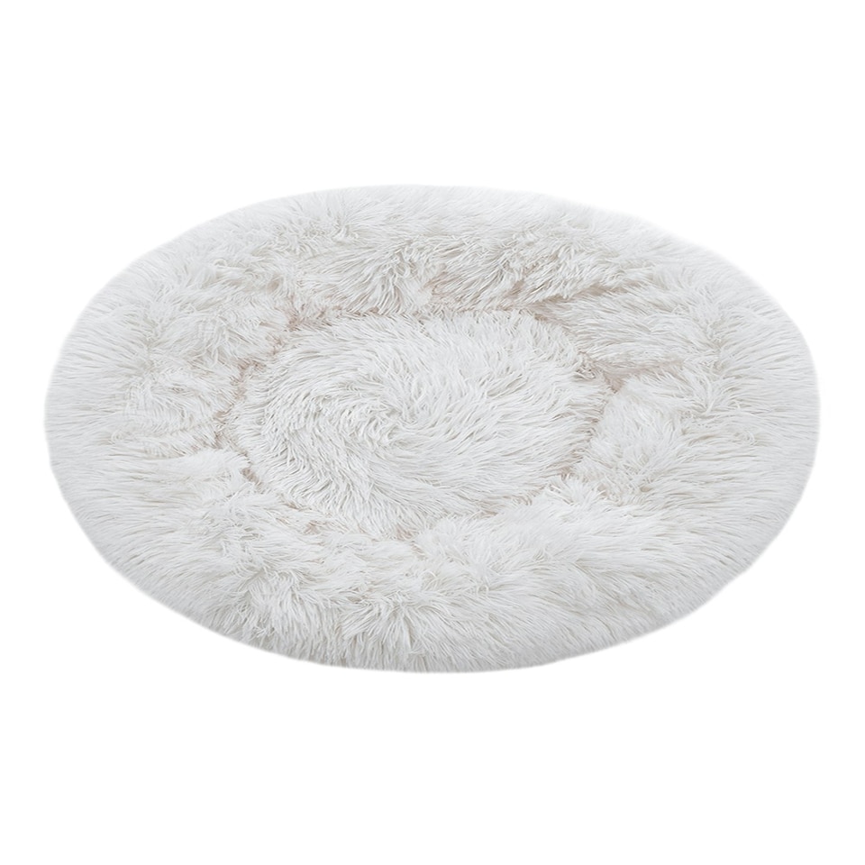 image 1 of Living and Home 60cm Round Donut Plush Dog Cuddler Bed, White White | M