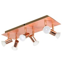 ValueLights Rectangular Copper Effect 6 Way Adjustable GU10 Ceiling Spotlight - Complete with 5w LED Bulbs 3000K Warm White Copper