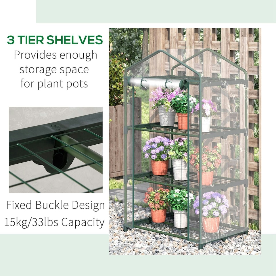 image 1 of Outsunny 3 Tier Mini Greenhouse Grow House w/ Roll Up Door, Clear