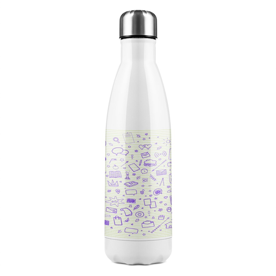 image 1 of Abstract Line Pattern With School Supplies Stainless Steel Bottle | Multi | 500ml