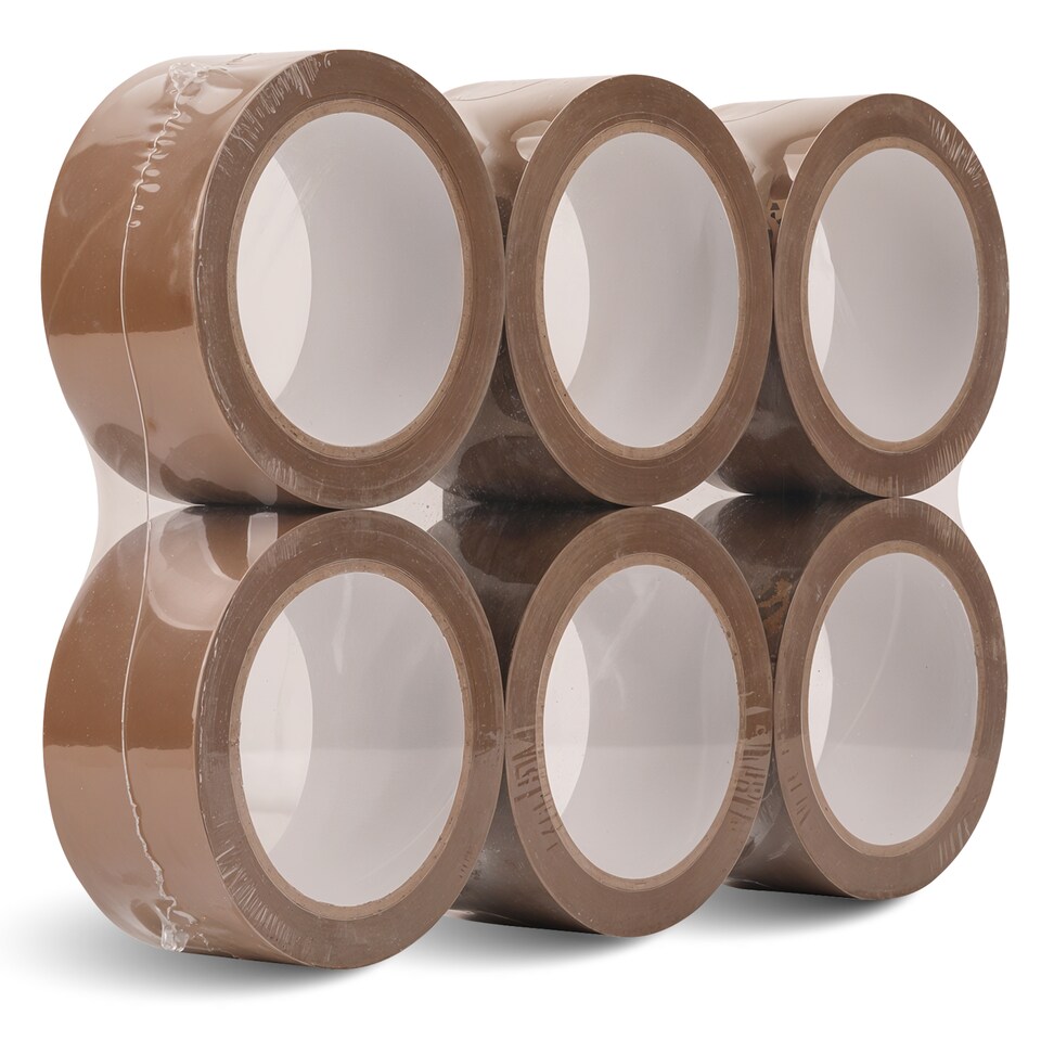 image 1 of 48mm x 66m Brown BOPP Packing Tape, Heavy-Duty Adhesive Tape - 6pcs