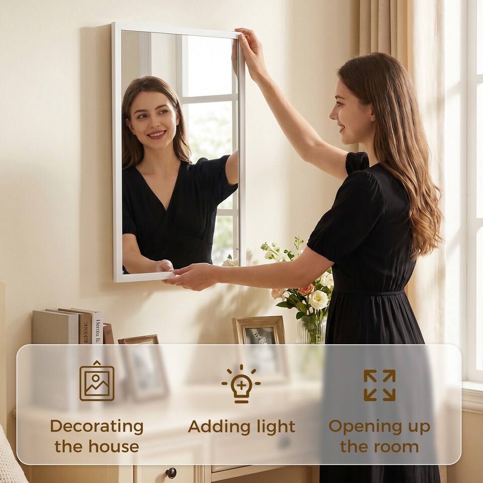 image 1 of HOMCOM Wall-Mounted Bathroom Mirror, Decorative Rectangular, White