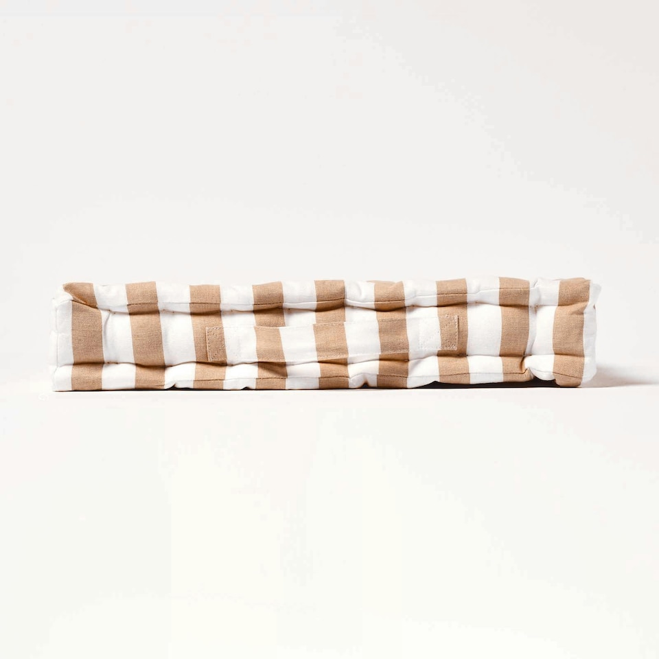 image 1 of Homescapes Cotton Beige Thick Stripe Floor Cushion - 50 x 50 cm | Cream | Beige | 50 x 50 cm