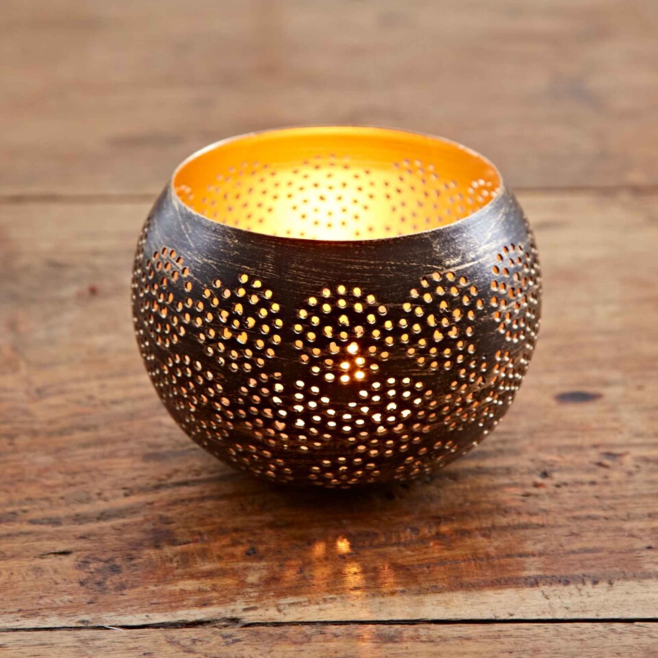 image 1 of Black and Gold Metal Tea Light Holder