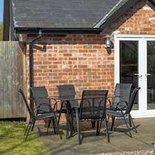 Outdoor 6 Person Rectangular Glass Top Garden Patio Dining Table Chairs Set